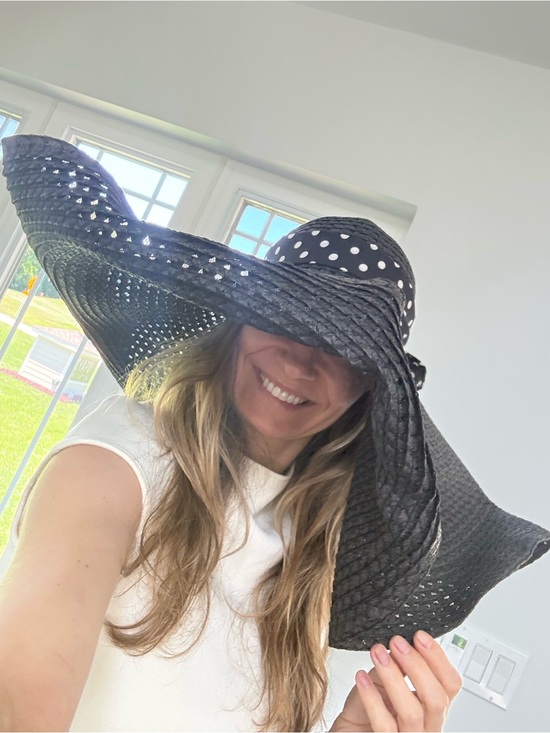Black Wide-Brim Straw Hat with Polka Dot Bow main image 4